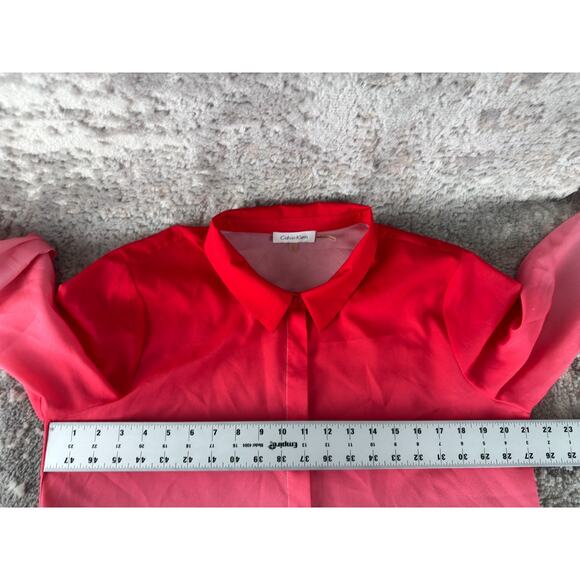 Calvin Klein Size L Ombre Casual Button Top Red White Long Sleeve Collar Shirt - Picture 6 of 9